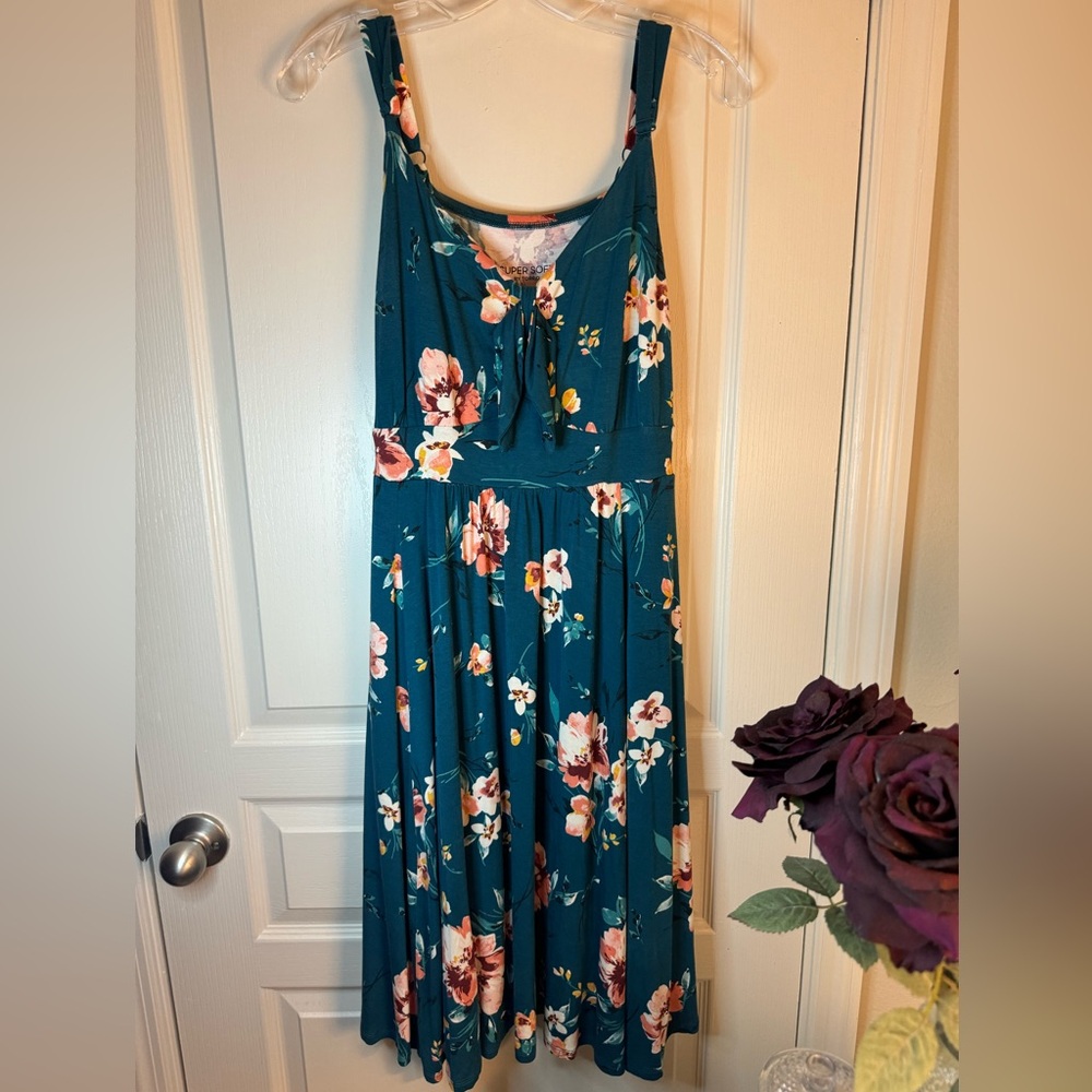 Teal & Pink Floral Midi Dress